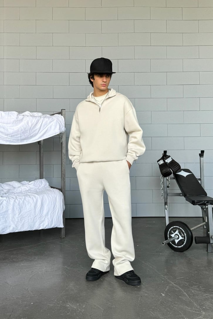 Half Zip Basic Oversize Sweatshirt