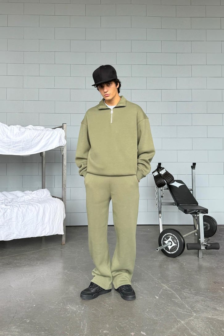 Half Zip Basic Oversize Sweatshirt