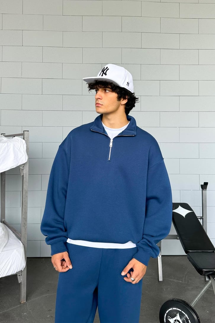 Half Zip Basic Oversize Sweatshirt