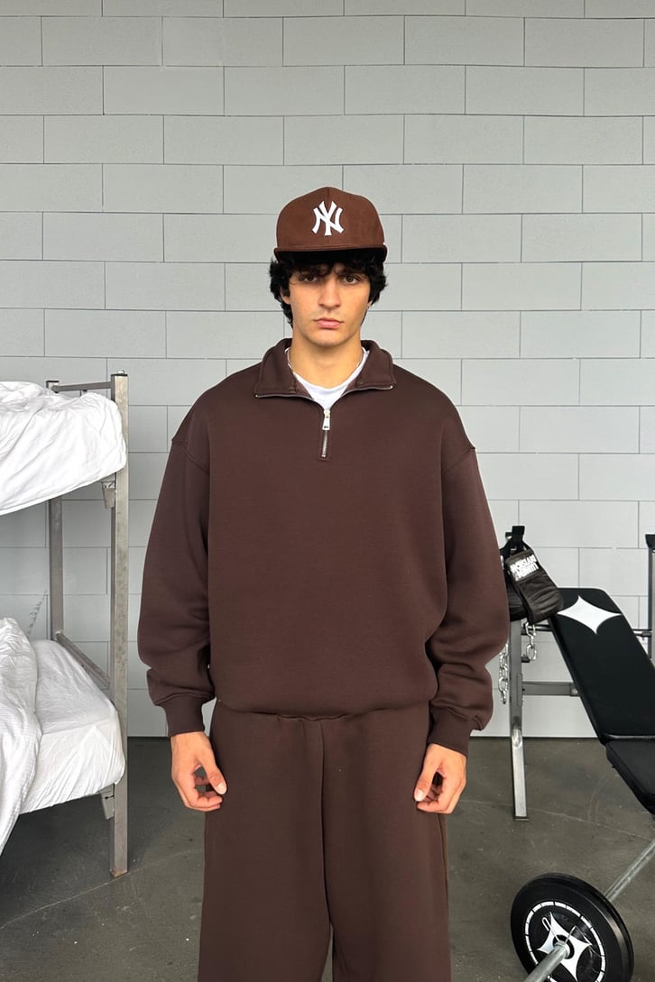 Half Zip Basic Oversize Sweatshirt
