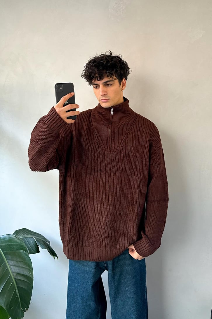 Half Zip Basic Oversize Triko Kazak
