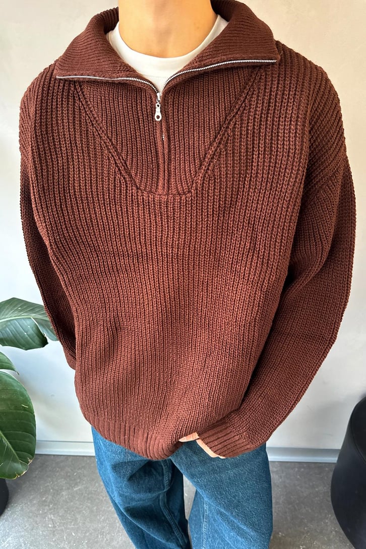 Half Zip Basic Oversize Triko Kazak