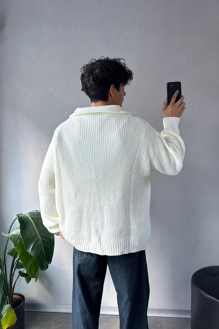 Half Zip Basic Oversize Triko Kazak