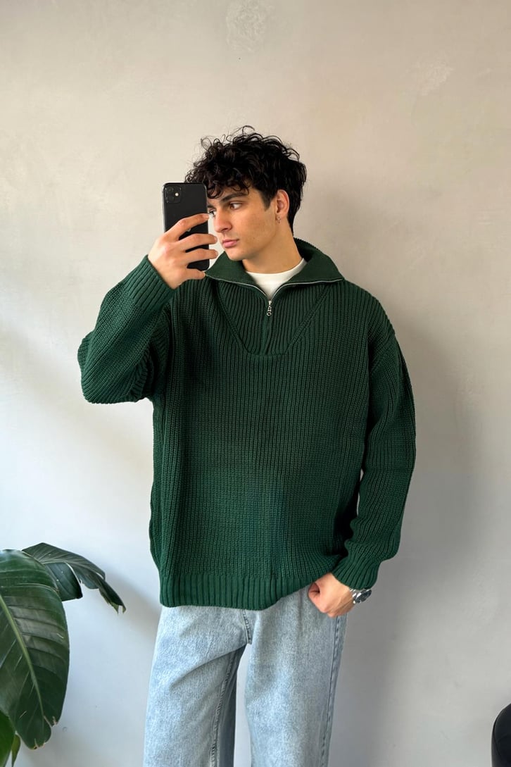 Half Zip Basic Oversize Triko Kazak