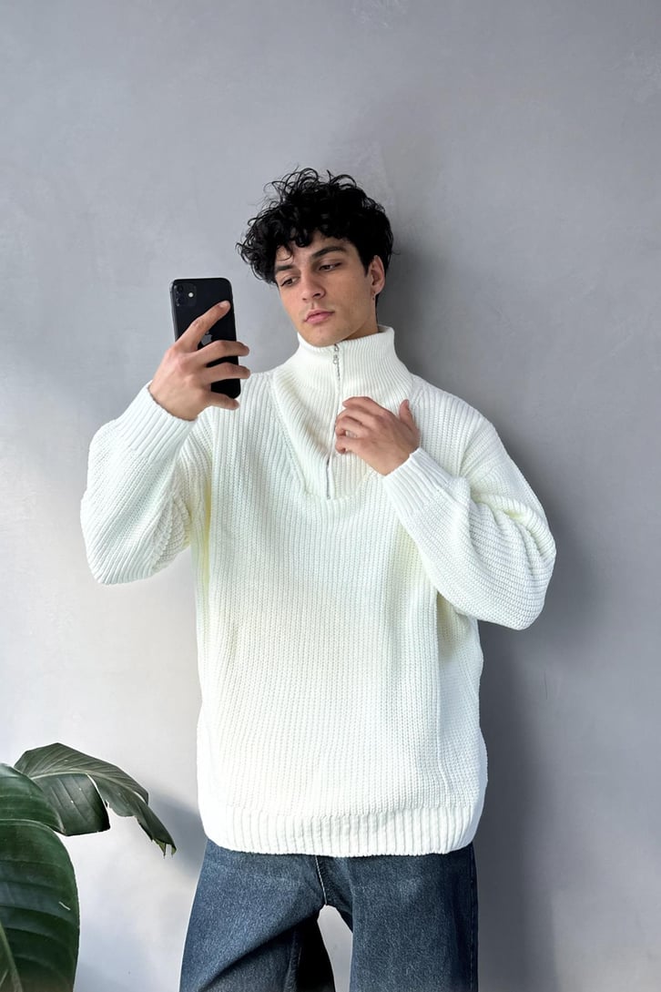Half Zip Basic Oversize Triko Kazak