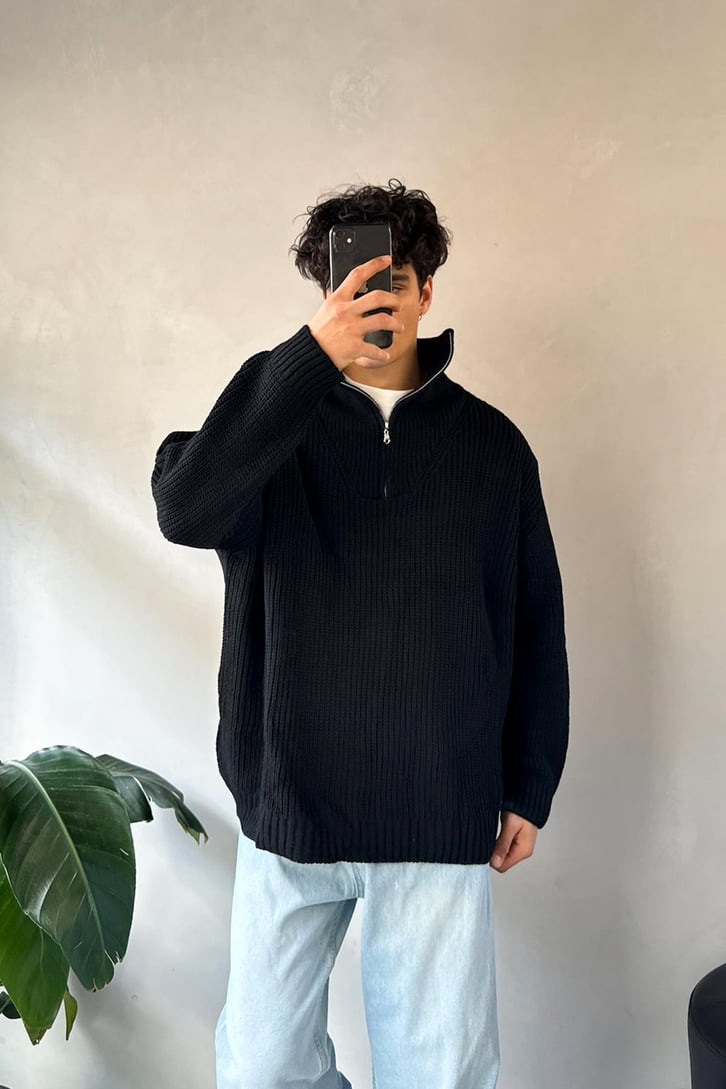 Half Zip Basic Oversize Triko Kazak