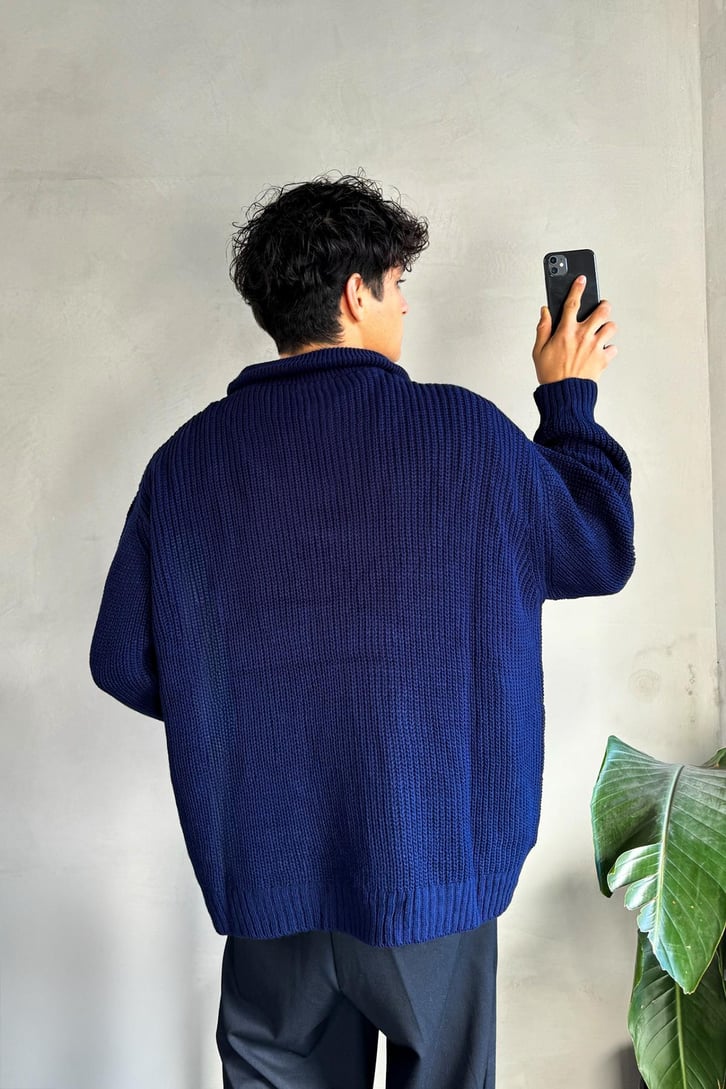 Half Zip Basic Oversize Triko Kazak