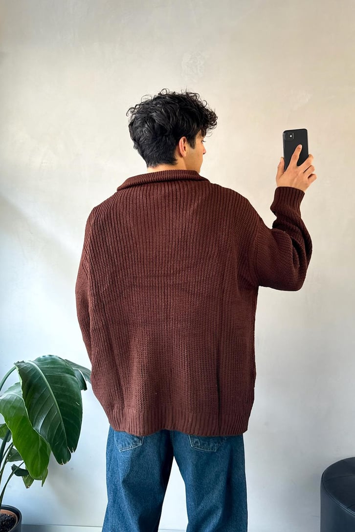 Half Zip Basic Oversize Triko Kazak