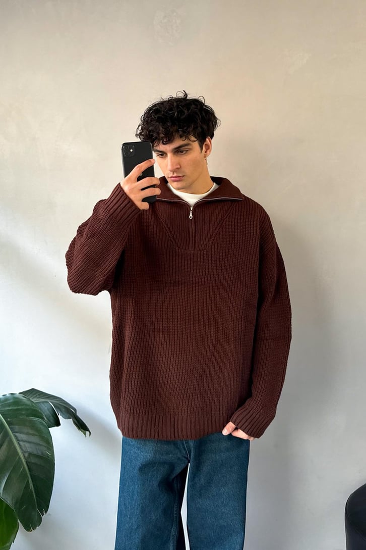 Half Zip Basic Oversize Triko Kazak