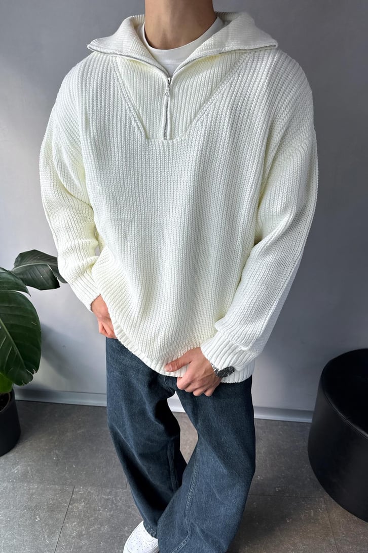 Half Zip Basic Oversize Triko Kazak