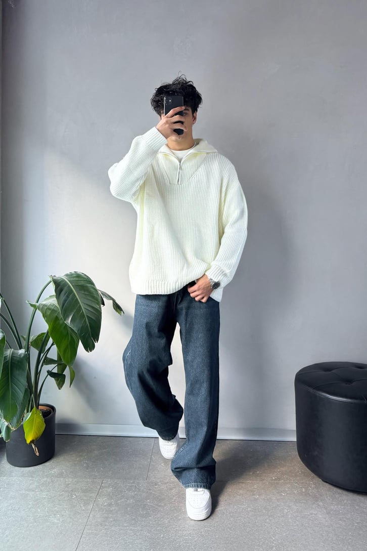 Half Zip Basic Oversize Triko Kazak