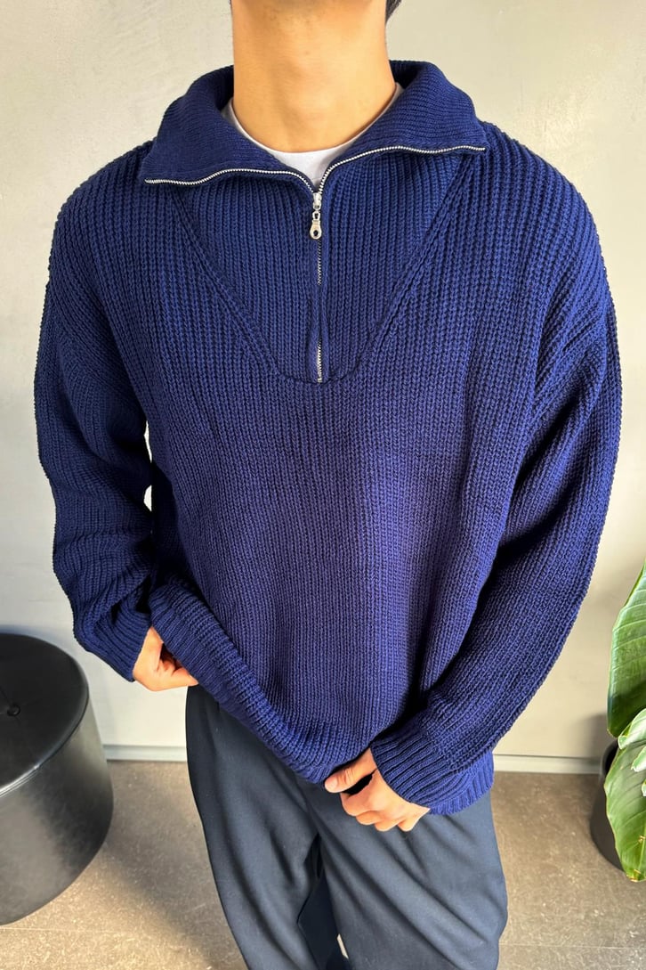 Half Zip Basic Oversize Triko Kazak