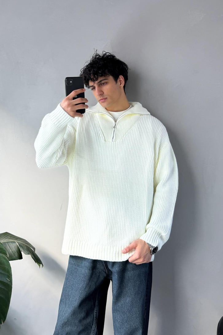 Half Zip Basic Oversize Triko Kazak