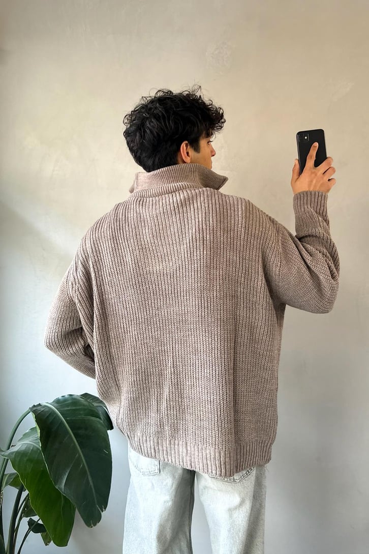 Half Zip Basic Oversize Vizon Triko Kazak