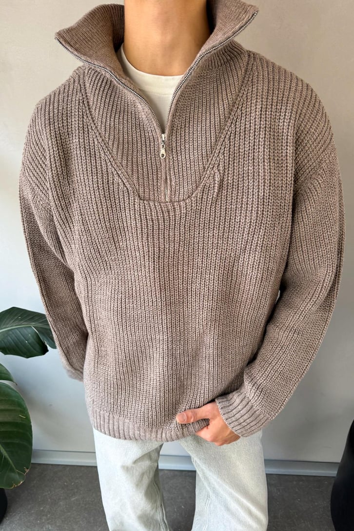 Half Zip Basic Oversize Vizon Triko Kazak