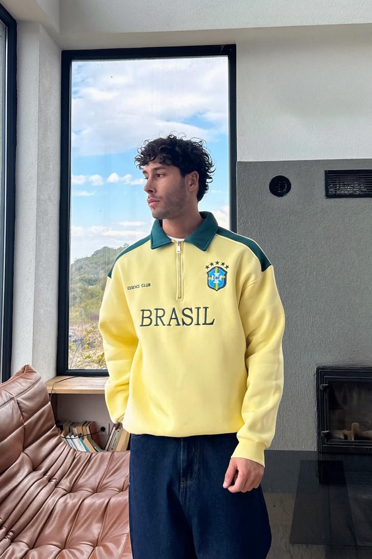 Half Zip Brasil Nakışlı Sweatshirt