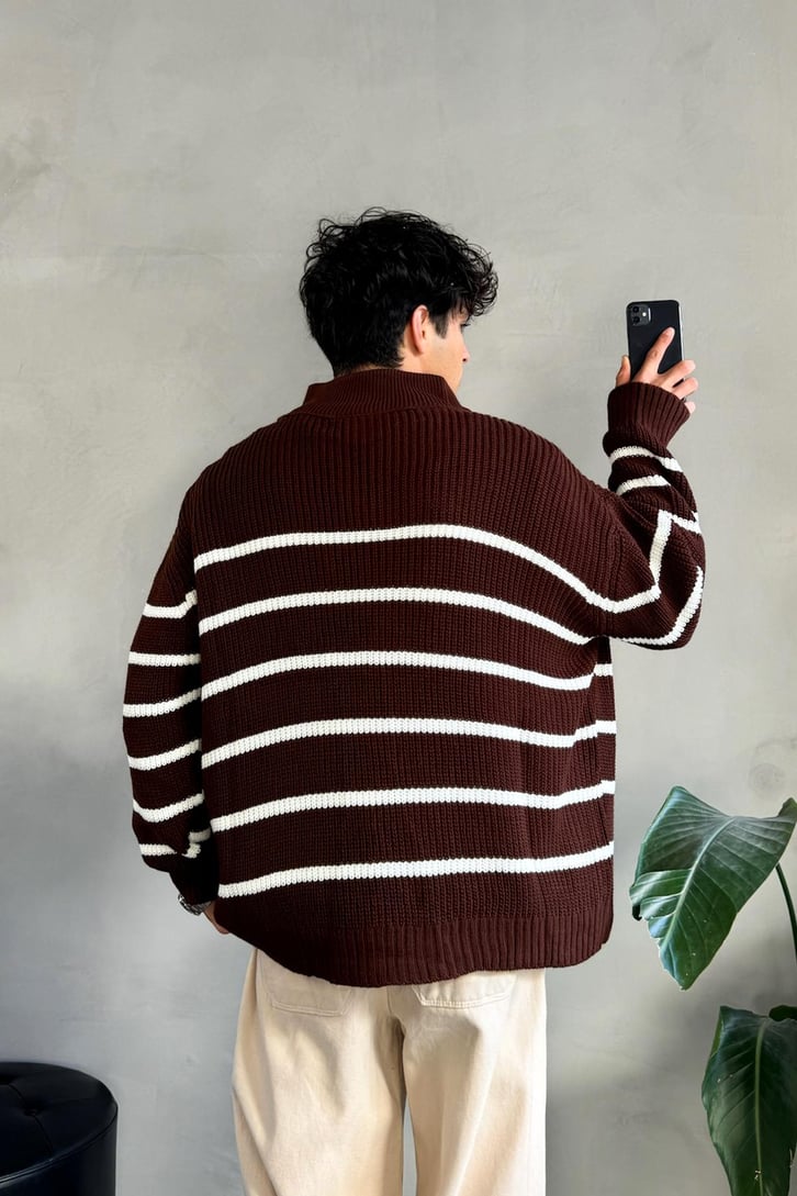 Half Zip Club Aesthetic Nakışlı Kazak