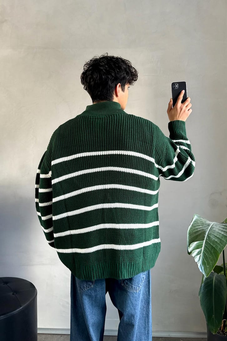 Half Zip Club Aesthetic Nakışlı Kazak
