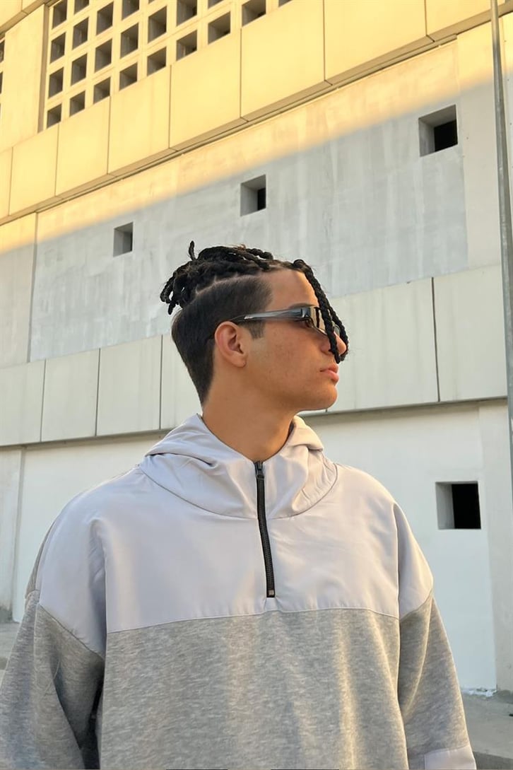 Half-Zip Gri İçi Pamuklu Oversize Hoodie