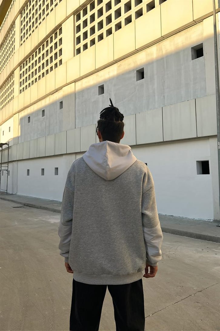 Half-Zip Gri İçi Pamuklu Oversize Hoodie