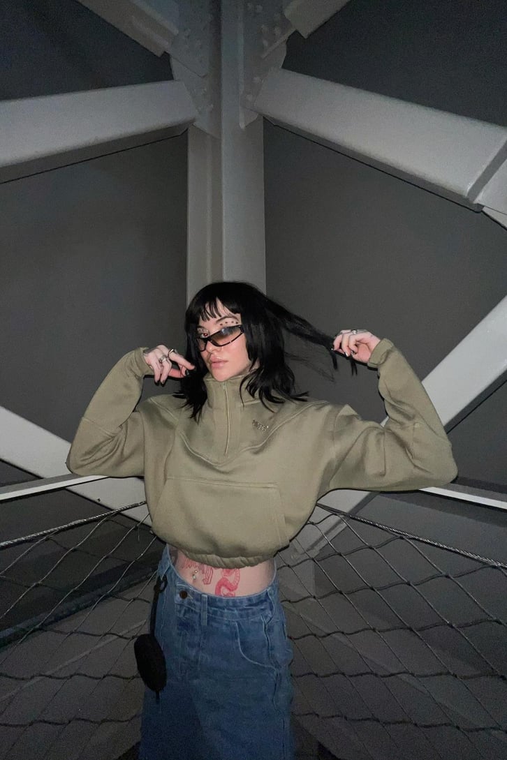 Half-Zip Haki Crop Sweatshirt