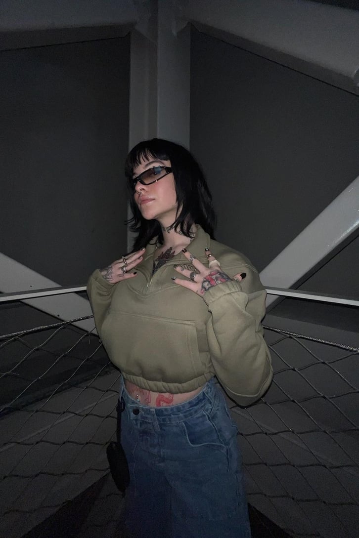 Half-Zip Haki Crop Sweatshirt