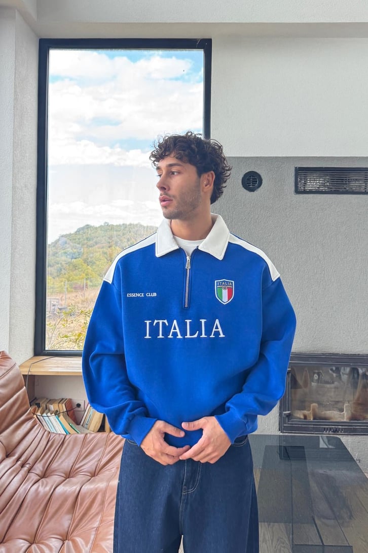 Half Zip İtalya Nakışlı Sweatshirt