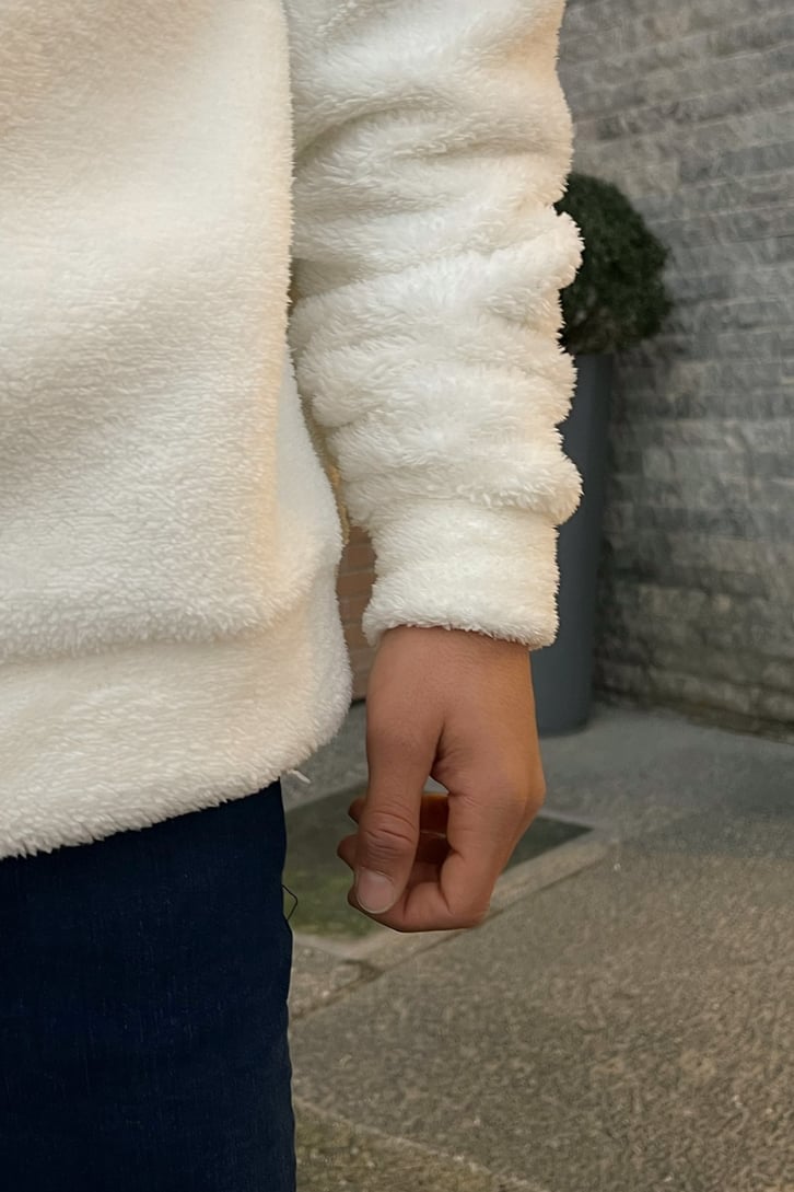 Half-Zip Nakışlı Peluş Sweatshirt