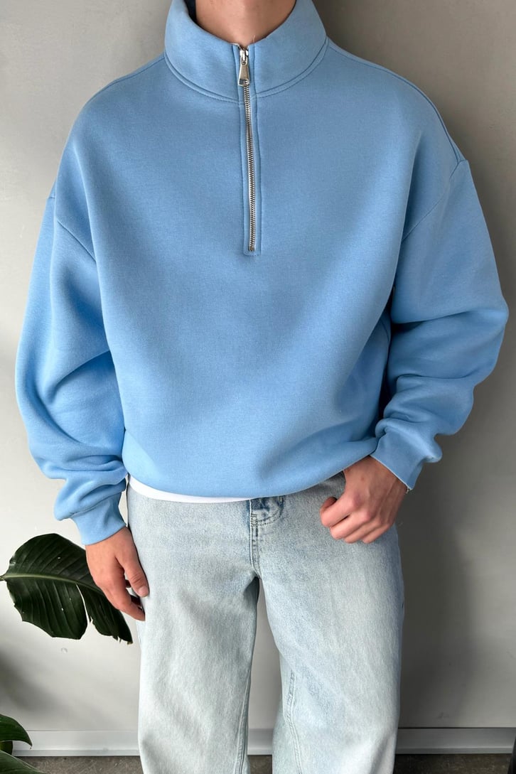 Half Zip Oversize Basic Sweatshirt
