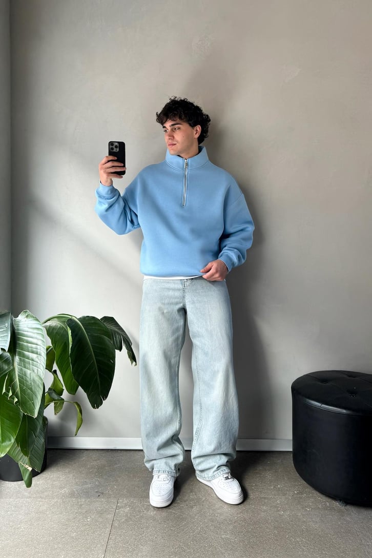 Half Zip Oversize Basic Sweatshirt