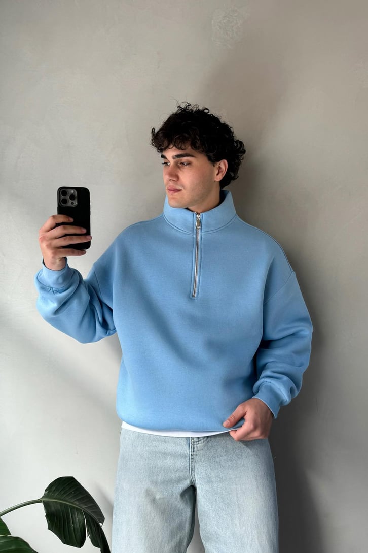 Half Zip Oversize Basic Sweatshirt