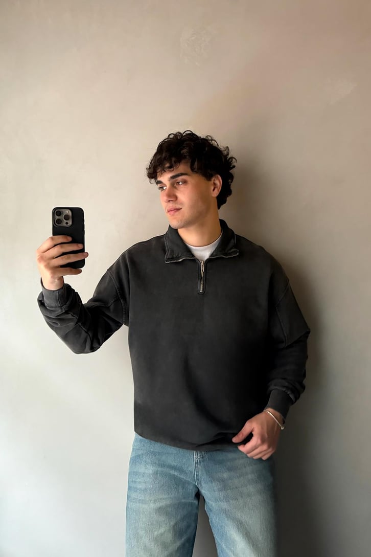 Half Zip Oversize Polo Yaka Sweatshirt