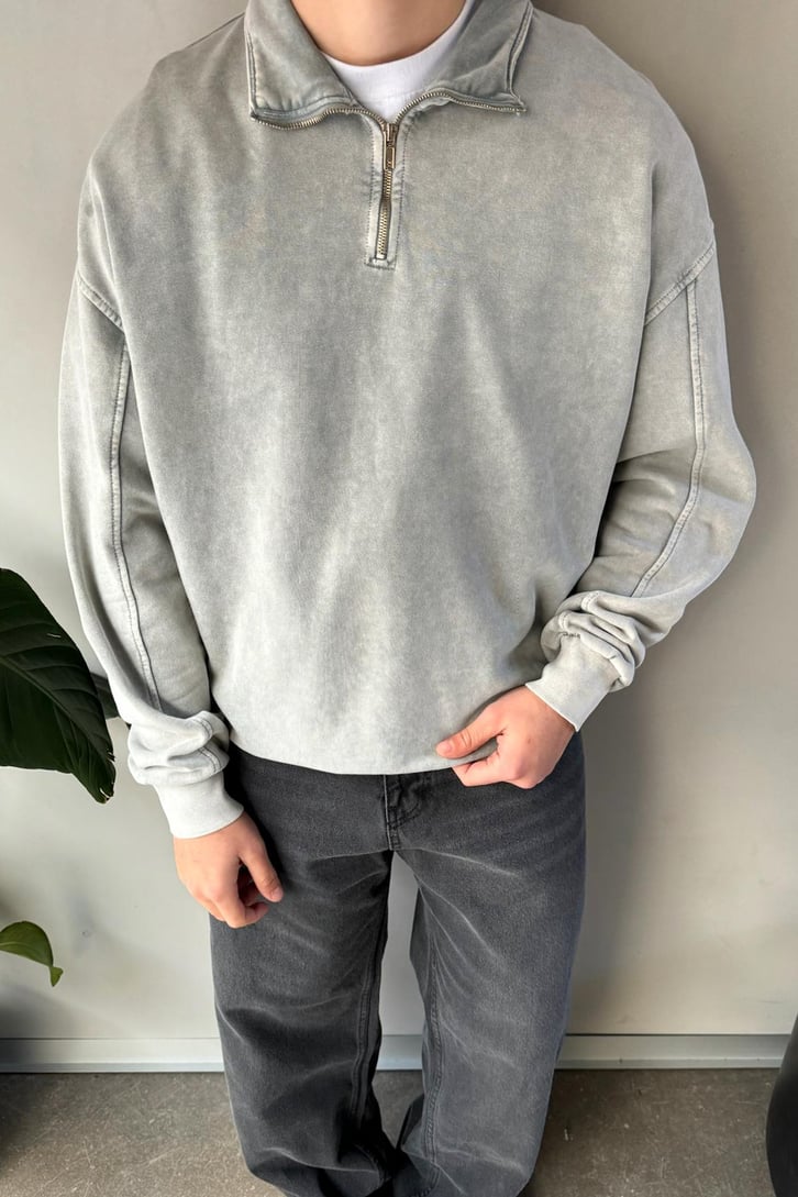Half Zip Oversize Polo Yaka Sweatshirt