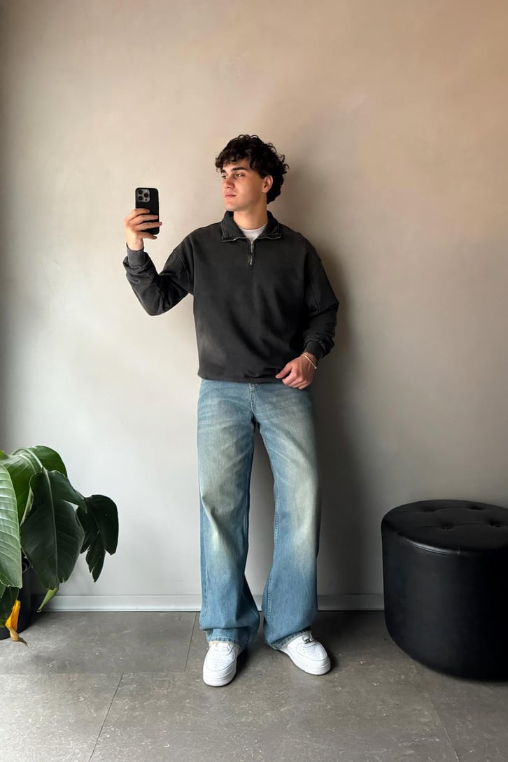 Half Zip Oversize Polo Yaka Sweatshirt