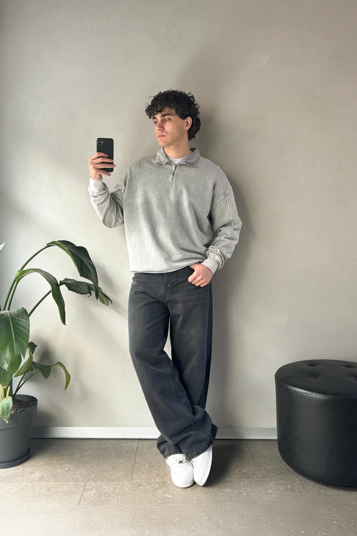 Half Zip Oversize Polo Yaka Sweatshirt