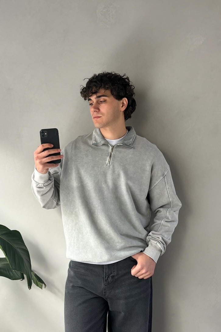 Half Zip Oversize Polo Yaka Sweatshirt