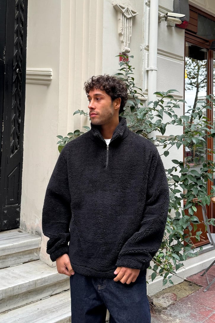 Half Zip Peluş Sweatshirt