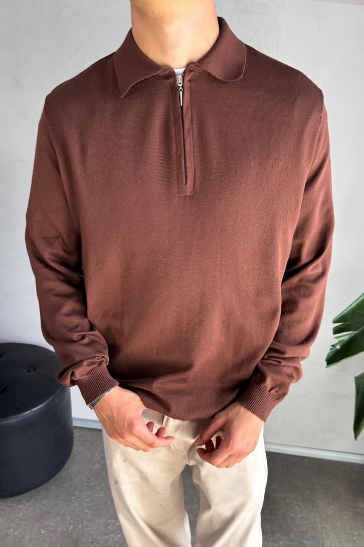 Half Zip Polo Yaka İnce Triko Kazak