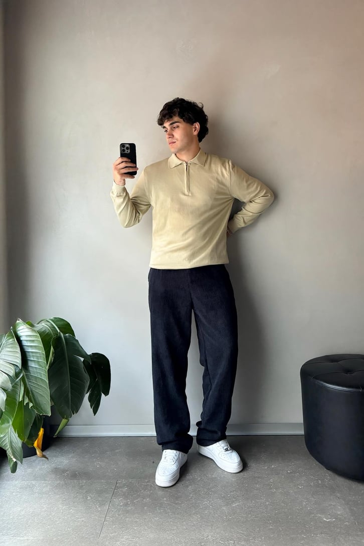 Half Zip Polo Yaka İnce Triko Kazak