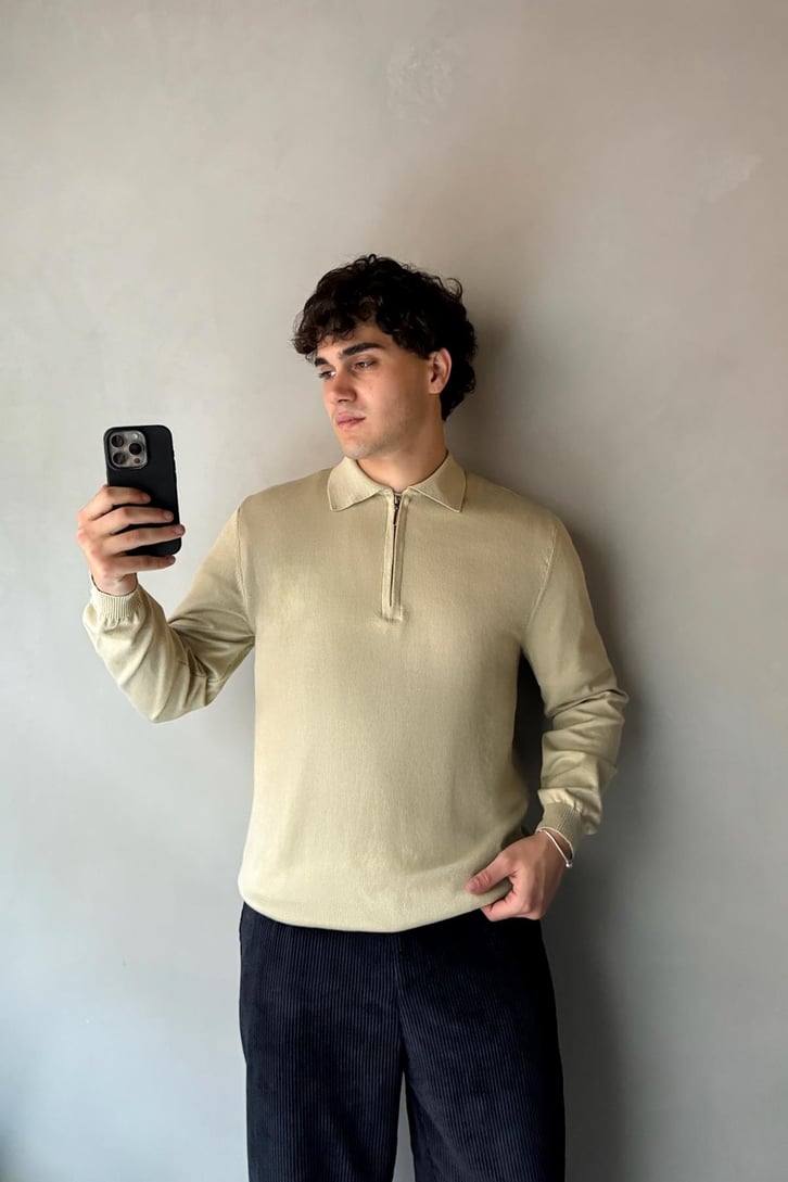 Half Zip Polo Yaka İnce Triko Kazak