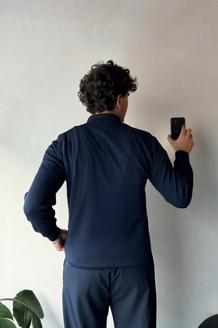 Half Zip Polo Yaka İnce Triko Kazak