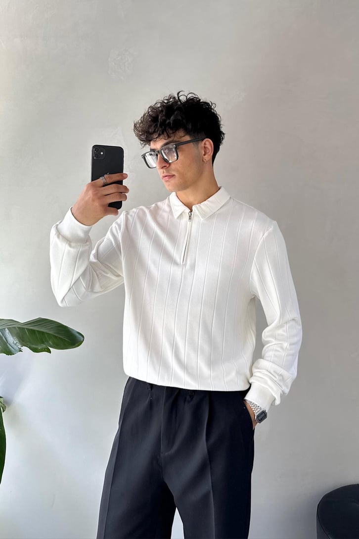 Half Zip  Polo Yaka  Sweat