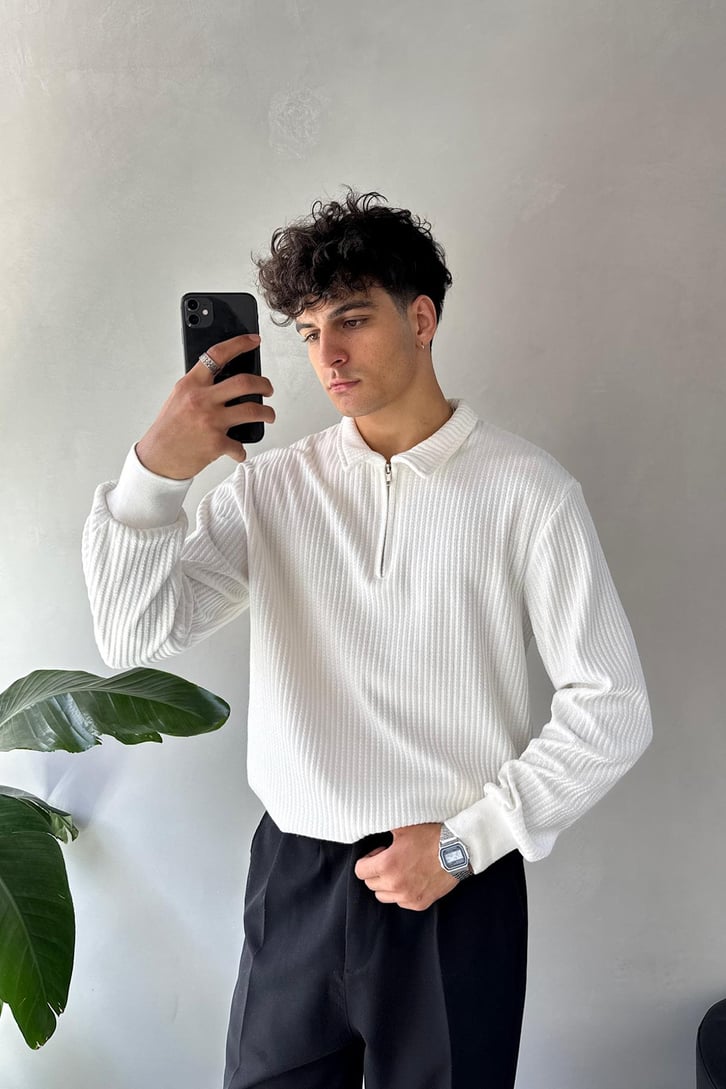 Half Zip Polo Yaka Sweat