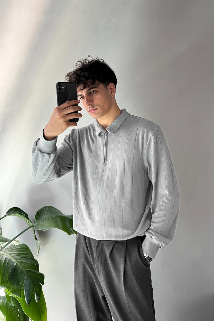 Half Zip Polo Yaka Sweat