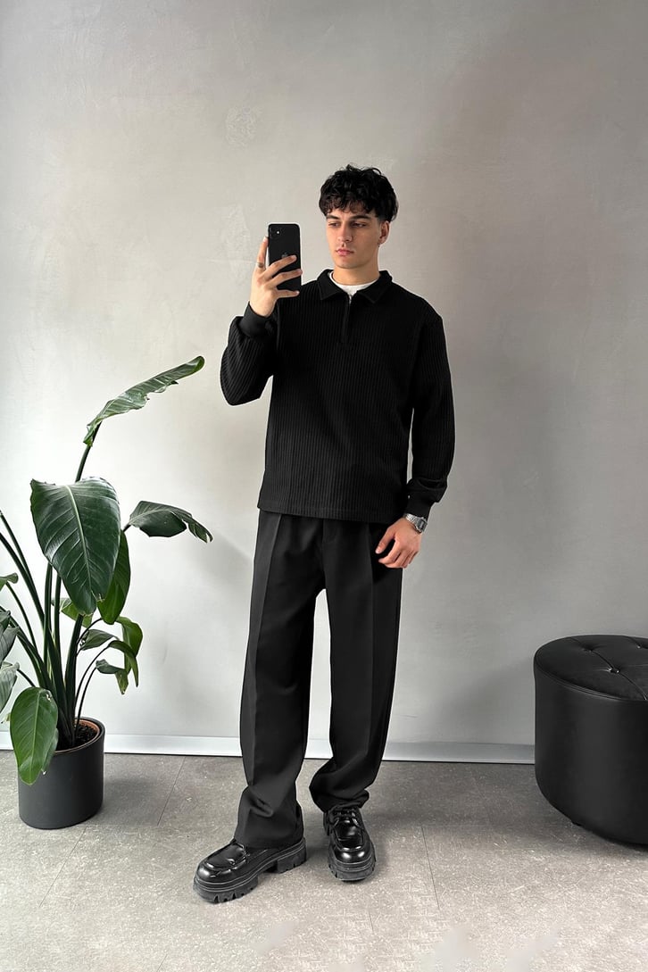 Half Zip Polo Yaka Sweat