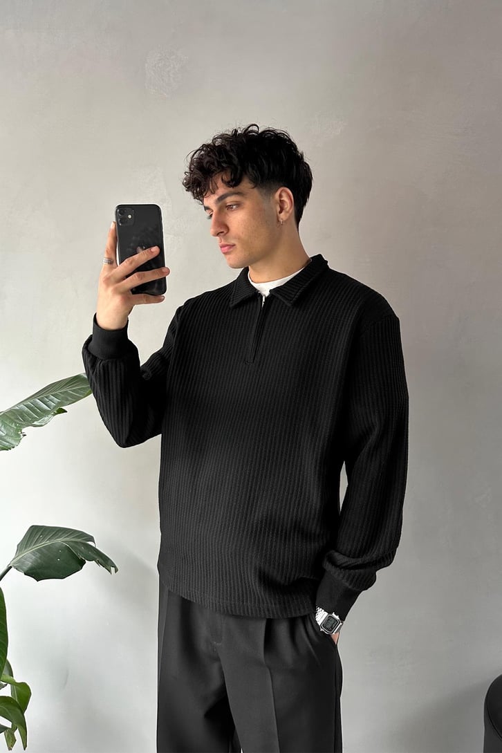 Half Zip Polo Yaka Sweat