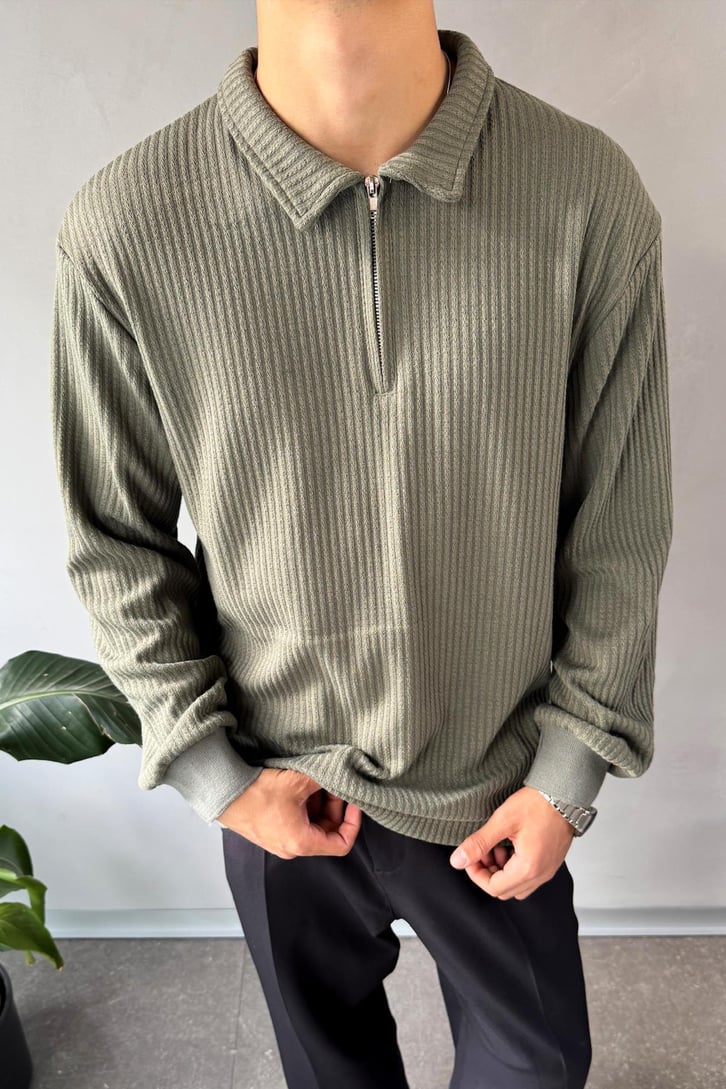 Half Zip Polo Yaka Sweatshirt