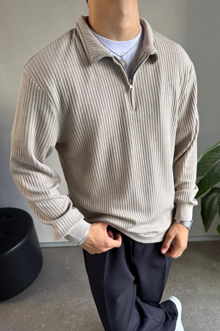 Half Zip Polo Yaka Sweatshirt