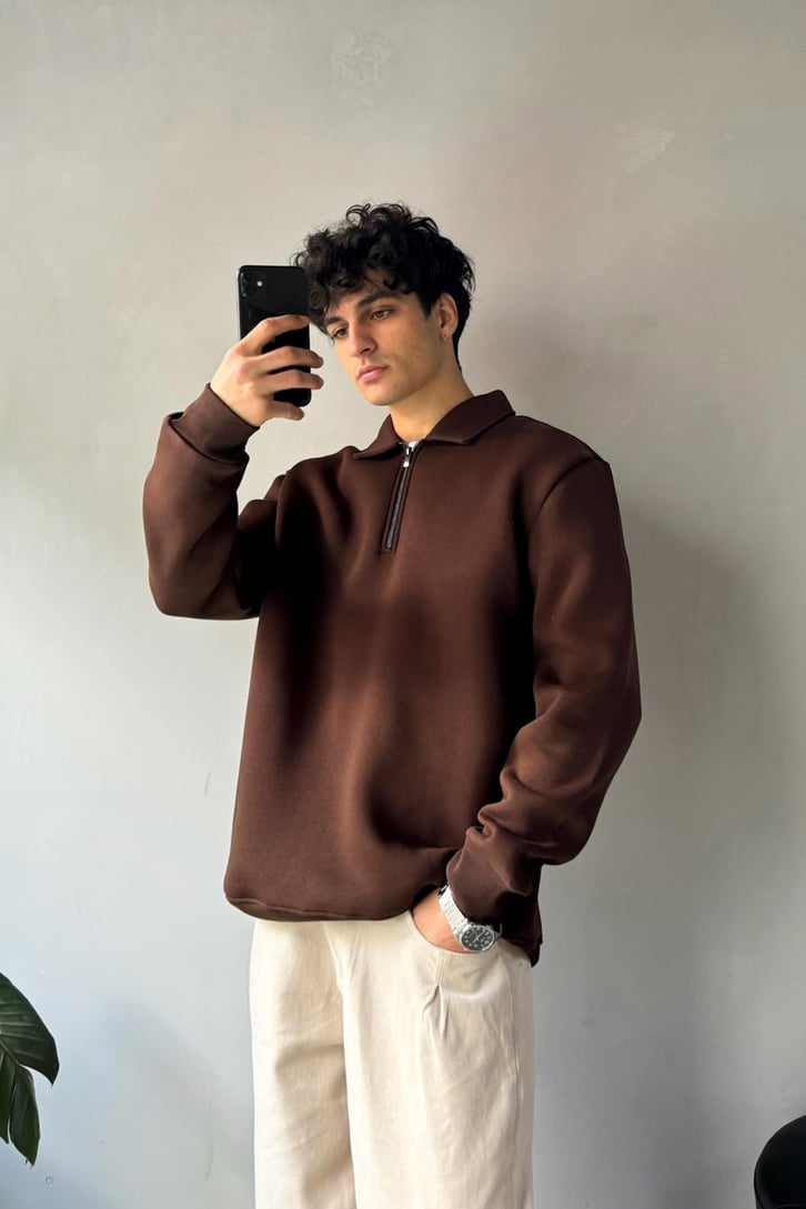 Half Zip Polo Yaka Sweatshirt