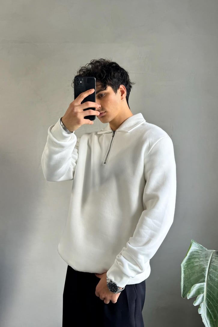 Half Zip Polo Yaka Sweatshirt
